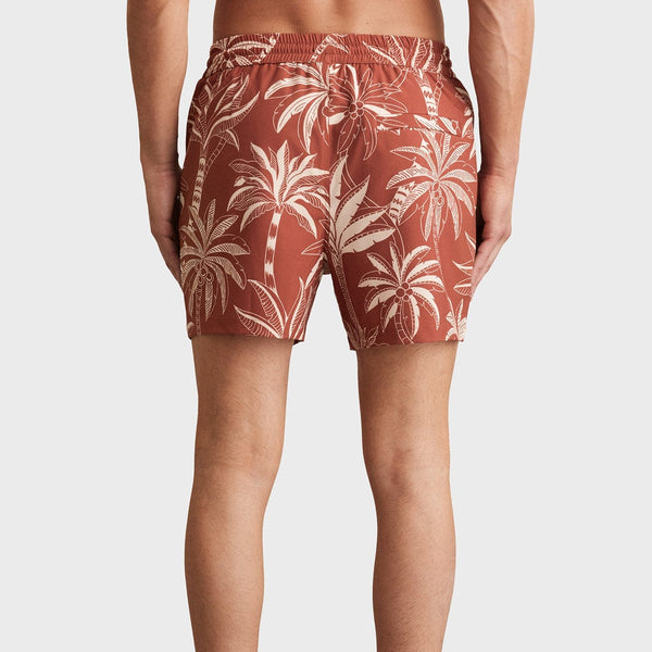 Reiss Ganetti Palm Print Swim Shorts in Brick Red/White