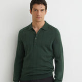 Reiss Greyson Merino Wool Wide-Rib Polo Jumper In Dark Green