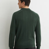 Reiss Greyson Merino Wool Wide-Rib Polo Jumper In Dark Green