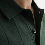 Reiss Greyson Merino Wool Wide-Rib Polo Jumper In Dark Green