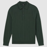 Reiss Greyson Merino Wool Wide-Rib Polo Jumper In Dark Green