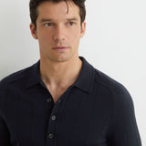 Reiss Greyson Merino Wool Wide-Rib Polo Jumper In Navy