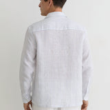 Reiss Half Button Linen Stripe Shirt White