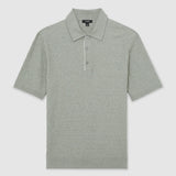 Reiss Half Button Textured Polo Shirt Soft Sage