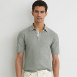 Reiss Half Button Textured Polo Shirt Soft Sage