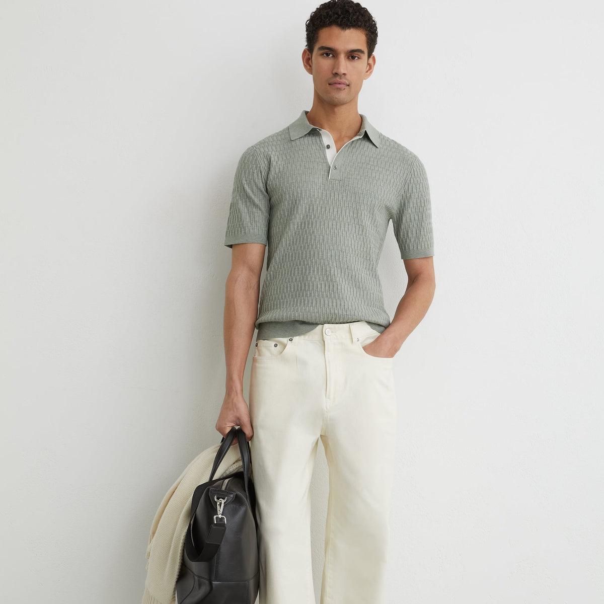 Reiss Short Sleeve Half Zip Polo Sage Green