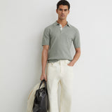 Reiss Half Button Textured Polo Shirt Soft Sage