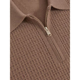 Reiss Hamilton Wool Waffle-Knit Half-Zip Polo Shirt in Camel Brown