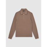 Reiss Hamilton Wool Waffle-Knit Half-Zip Polo Shirt in Camel Brown