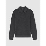 Reiss Hamilton Wool Waffle-Knit Half-Zip Polo Shirt In Charcoal Grey