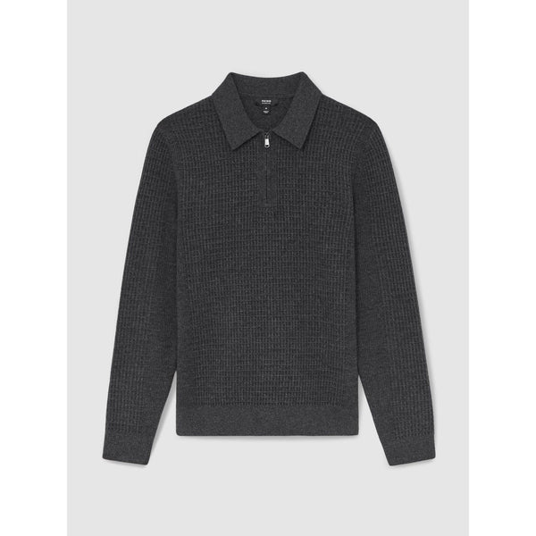 Reiss Hamilton Wool Waffle-Knit Half-Zip Polo Shirt In Charcoal Grey
