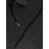 Reiss Hamilton Wool Waffle-Knit Half-Zip Polo Shirt In Charcoal Grey