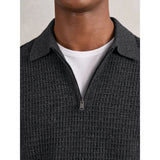 Reiss Hamilton Wool Waffle-Knit Half-Zip Polo Shirt In Charcoal Grey