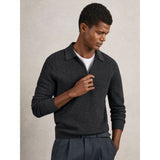 Reiss Hamilton Wool Waffle-Knit Half-Zip Polo Shirt In Charcoal Grey