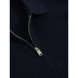 Reiss Hamilton Wool Waffle-Knit Half-Zip Polo Shirt in Navy