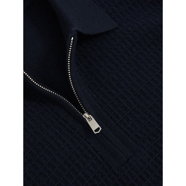 Reiss Hamilton Wool Waffle-Knit Half-Zip Polo Shirt in Navy