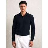 Reiss Hamilton Wool Waffle-Knit Half-Zip Polo Shirt in Navy
