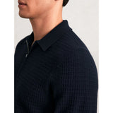 Reiss Hamilton Wool Waffle-Knit Half-Zip Polo Shirt in Navy
