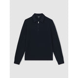 Reiss Hamilton Wool Waffle-Knit Half-Zip Polo Shirt in Navy