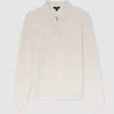 Reiss Hamilton Wool Waffle-Knit Half-Zip Polo Shirt in Off White