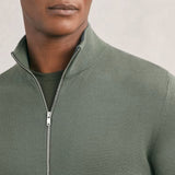 Reiss Hampshire Merino Wool Zip-Through Cardigan in Kale Green