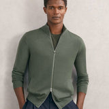 Reiss Hampshire Merino Wool Zip-Through Cardigan in Kale Green