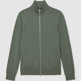 Reiss Hampshire Merino Wool Zip-Through Cardigan in Kale Green
