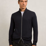 Reiss Hampshire Merino Wool Zip-Through Cardigan in Navy