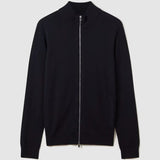 Reiss Hampshire Merino Wool Zip-Through Cardigan in Navy