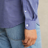 Reiss Hendrixon Cotton-Poplin Stripe Twin-Pocket Shirt in Blue/White