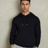 Reiss Holland Merino Wool Drawstring Hoodie In Navy