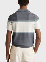 Reiss Jefferson Textured Knit Stripe Polo Shirt In Blue