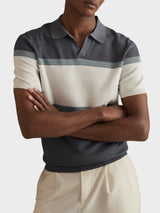 Reiss Jefferson Textured Knit Stripe Polo Shirt In Blue