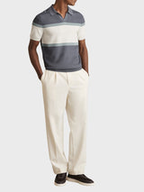 Reiss Jefferson Textured Knit Stripe Polo Shirt In Blue