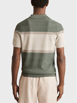 Reiss Jefferson Textured Knit Stripe Polo Shirt In Sage Green