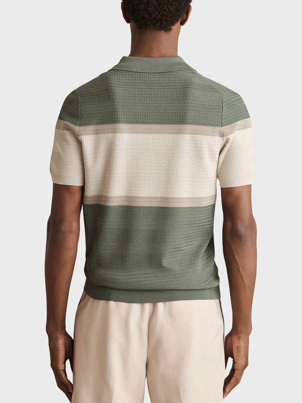 Reiss Jefferson Textured Knit Stripe Polo Shirt In Sage Green