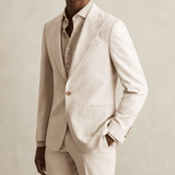Reiss Kai Slim Fit Single Breasted Pinstripe Suit Blazer in Oatmeal/White