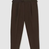 Reiss Linen-Blend Side-Adjuster Tapered Trousers Com In Chocolate Brown