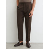 Reiss Linen-Blend Side-Adjuster Tapered Trousers Com In Chocolate Brown