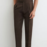 Reiss Linen-Blend Side-Adjuster Tapered Trousers Com In Chocolate Brown