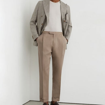 Reiss Linen-Blend Side-Adjuster Tapered Trousers Com In Taupe Grey