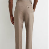 Reiss Linen-Blend Side-Adjuster Tapered Trousers Com In Taupe Grey