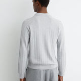 Reiss Long Sleeve Half Button Wide Ribbed Polo In Soft Grey