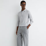Reiss Long Sleeve Half Button Wide Ribbed Polo In Soft Grey