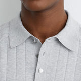 Reiss Long Sleeve Half Button Wide Ribbed Polo In Soft Grey