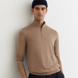 Reiss Long Sleeve Half Zip Merino Wool Jumper In Brown