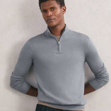 Reiss Long Sleeve Half Zip Merino Wool Jumper In Steel Blue