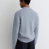 Reiss Long Sleeve Half Zip Ribbed Polo In Blue Melange