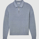 Reiss Long Sleeve Half Zip Ribbed Polo In Blue Melange