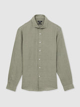 Reiss Long Sleeve Linen Shirt Ruban Thyme Green